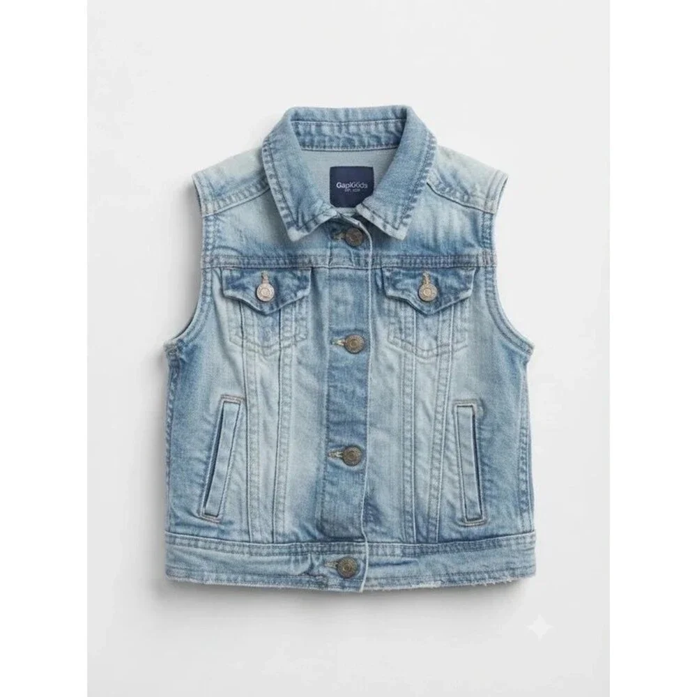 Gap Kids Distressed Blue Jean Denim Vest Indie Y2K 4/5 XS